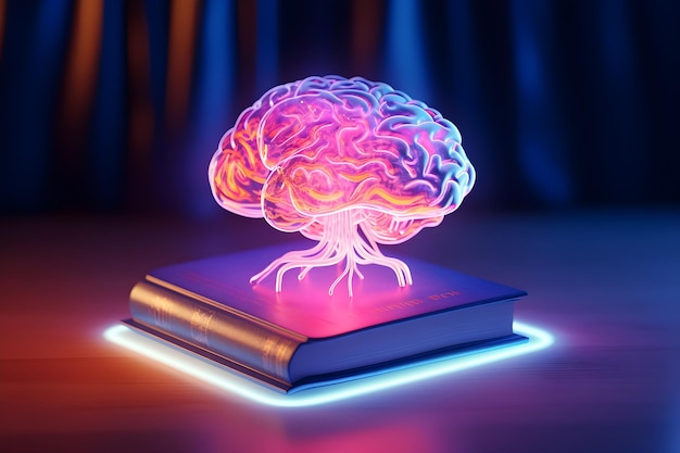 Colorful Glowing Brain on a Book Unlocking Creativity