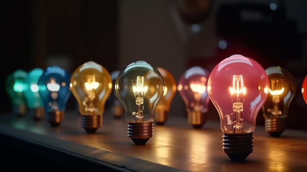 Colorful glowing bulb idea concept of leadership and idea Generative Ai