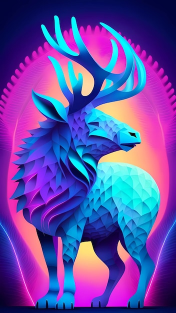 Colorful glowing deer design illustration