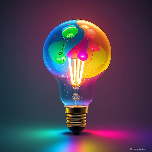 a colorful glowing idea bulb lamp visualization of brainstorming bright idea and creative AI