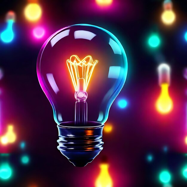 a colorful glowing idea bulb lamp visualization of brainstorming bright idea and creative AI