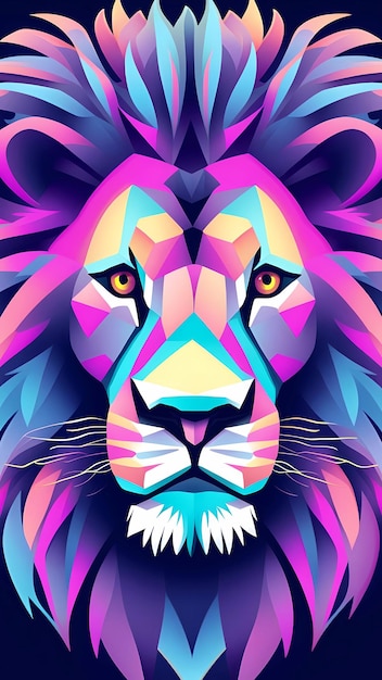 Colorful glowing lion head illustration art