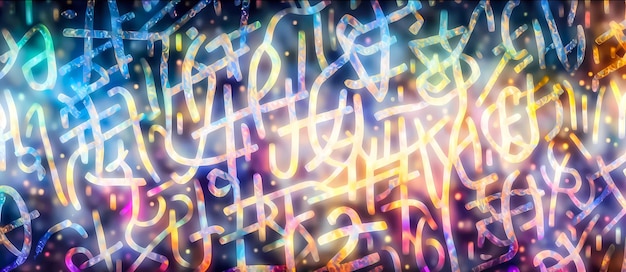 Colorful glowing neon symbols on horizontal abstract background Generative ai