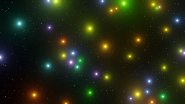 Cluster di stelle luminose colorate con spazio stellato sullo sfondo rendering 3d