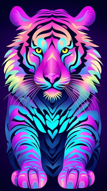 Colorful glowing tiger head design illustration