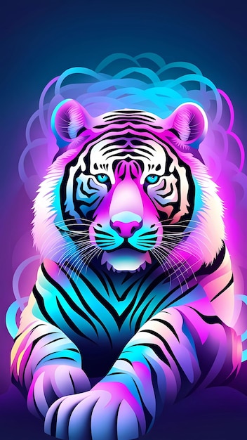 Photo colorful glowing tiger head design illustration