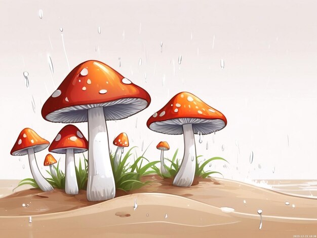 Photo a colorful gold illustration of mushrooms and other plants with a blue background