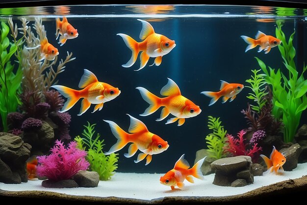 Colorful goldfish fish tank aquarium