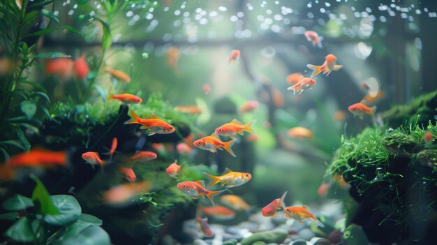 Photo colorful goldfish swimming in a lush freshwater aquarium