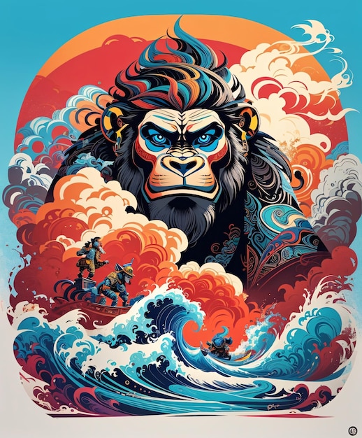 Colorful Gorilla Vector Illustration for Tshirt Design