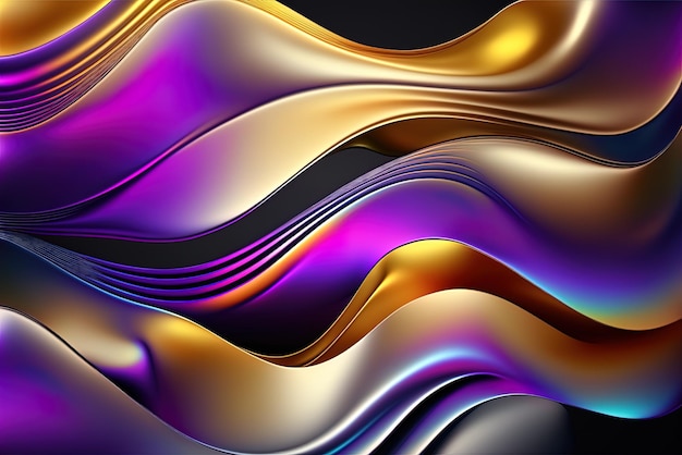 Colorful gradient background or banner with an abstract holographic glossy metallic organic wave