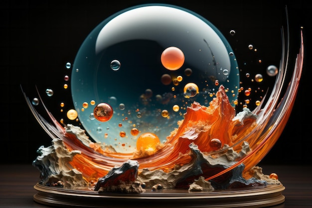 Colorful gradient round shapes Liquid splash bubble Modern abstract art With a black background High quality photo