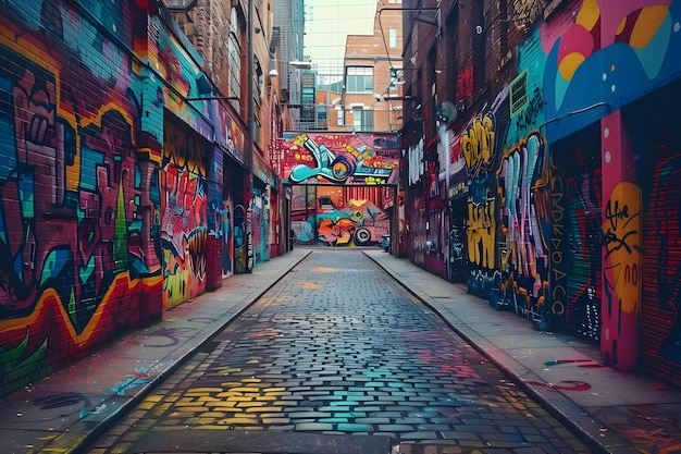 Foto il colorato vicolo dei graffiti, l'arte di strada urbana