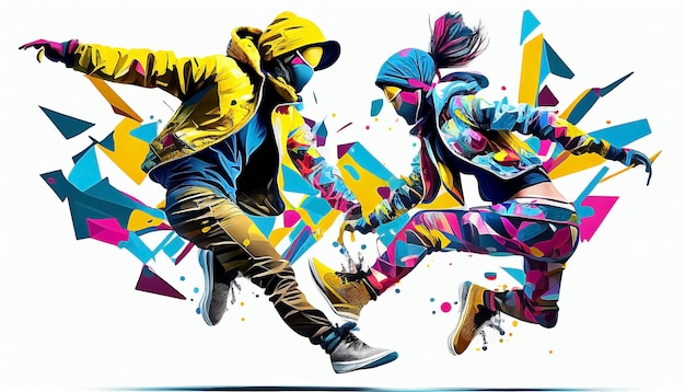 「ダンス」という文字が描かれたカラフルなグラフィティ アート作品。