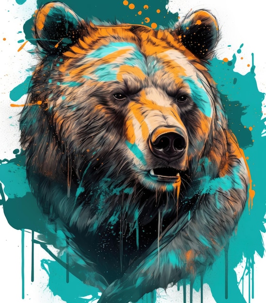 Colorful Graffiti Bear Illustration with a Punch