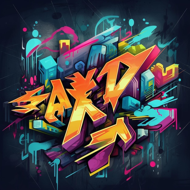 A colorful graffiti drawing of a building with the letters d and d on it.