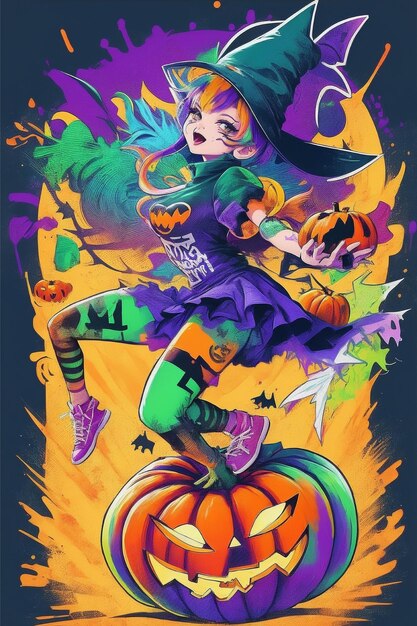 Colorful graffiti illustration of a Halloween pumpkin image