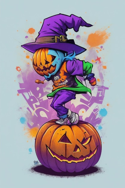 Colorful graffiti illustration of a Halloween pumpkin image