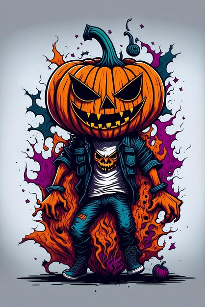 Colorful graffiti illustration of a Halloween pumpkin