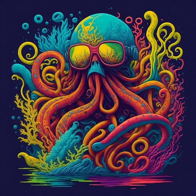 colorful graffiti illustration of an octopus