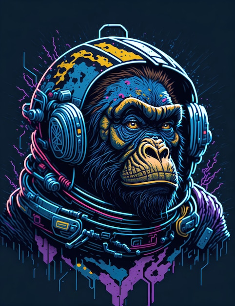 Colorful graffiti monkey in space suite generative ai