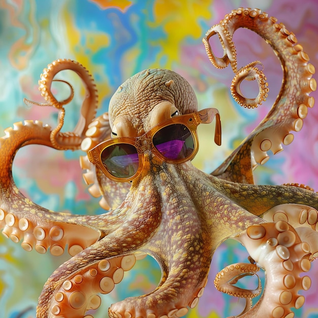 Photo colorful graffiti octopus with sunglasses illustration urban art and street culture concept