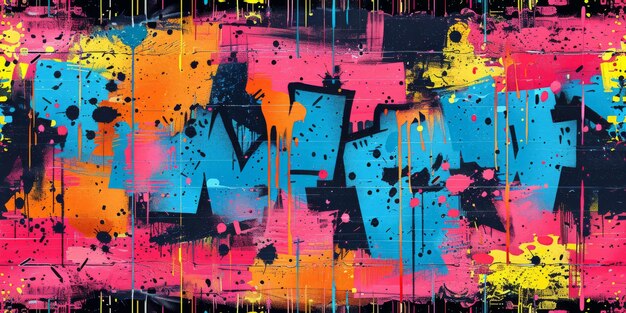 Photo colorful graffiti print seamless pattern with different text and graphic elements inspired by street