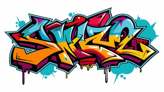 a colorful graffiti style painting with orange and blue spray paint