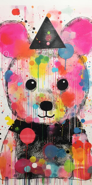 Photo colorful graffitiinspired portraiture toy bear with paint splatters