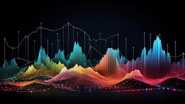Colorful graph and chart with mountain shaped bars