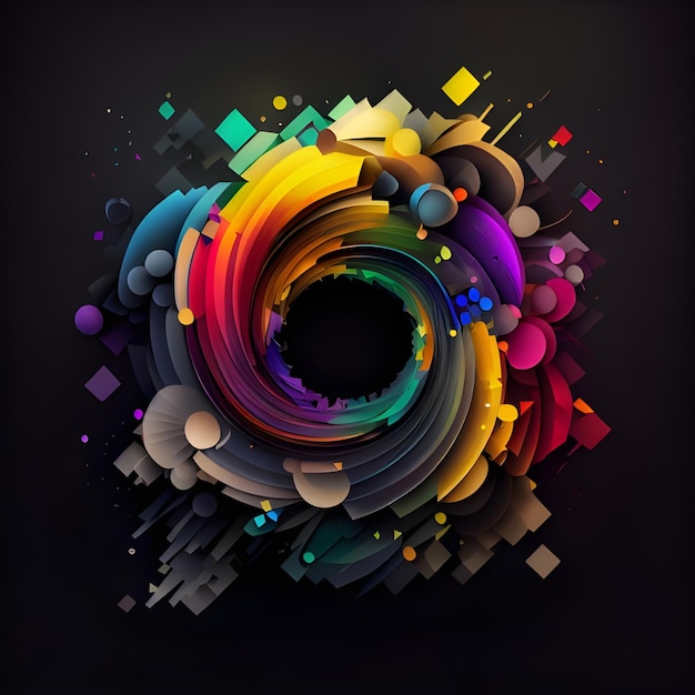 A colorful graphic design with a black background.