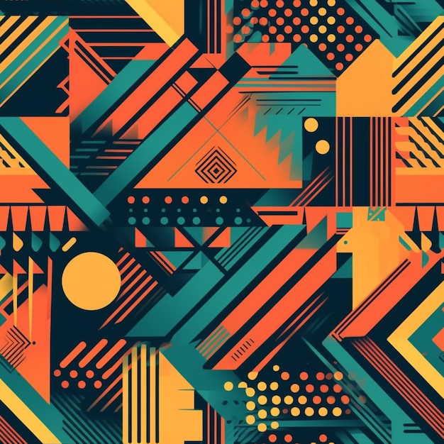 A colorful graphic design with a geometric pattern.