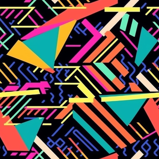 A colorful graphic design with a geometric pattern.