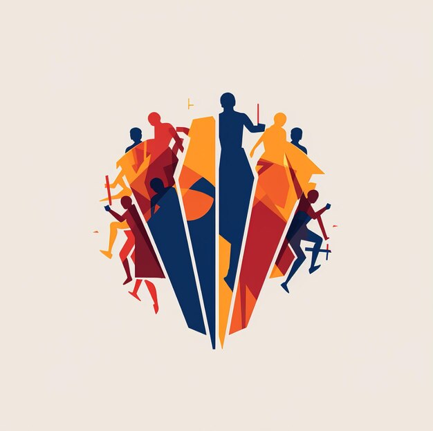 a colorful graphic of people running in a circle with a man running in the middle.