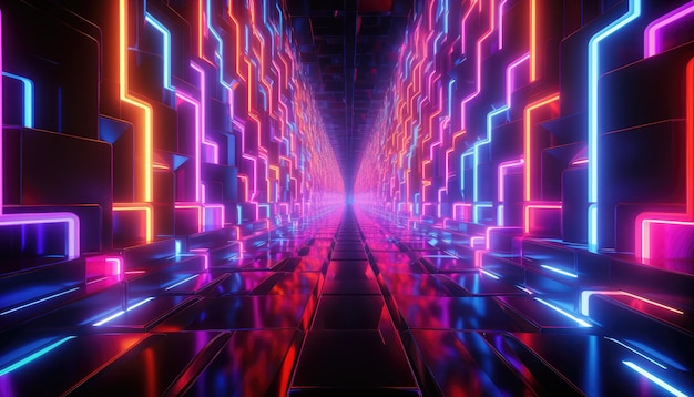 Colorful grid geometric neon light background cyber wallpaper Technology Generative AI
