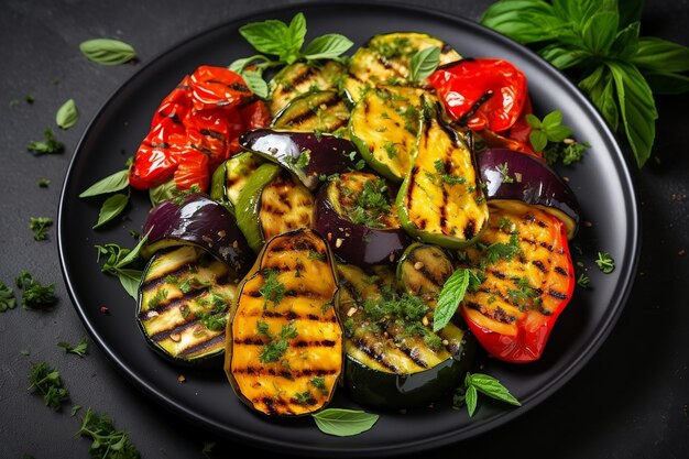 Colorful grilled vegetables including bell peppers and zucchini Generative Ai