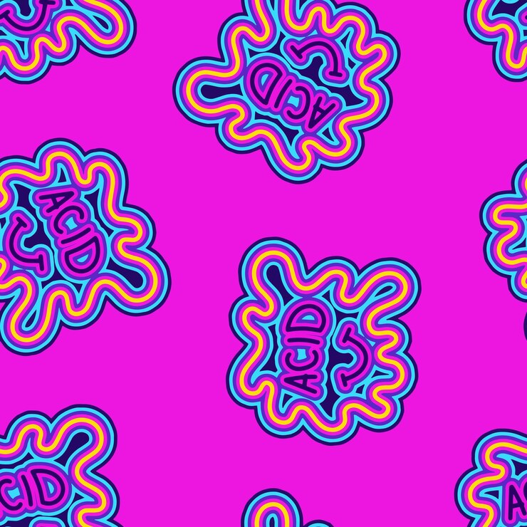 Photo colorful groovy hippie pattern with geometric shapes on pink background