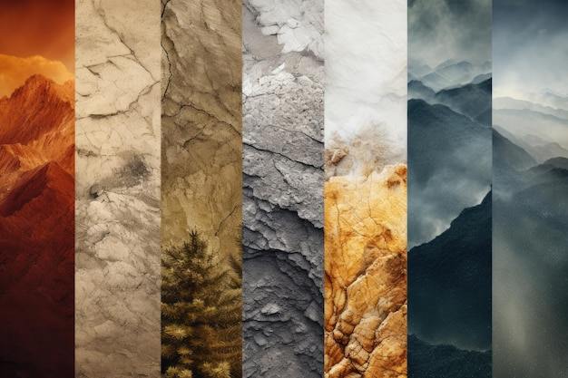 Colorful grunge banners with mountains and trees in the background A collage of different natural Earth textures mixed in beautiful abstract background AI Generated