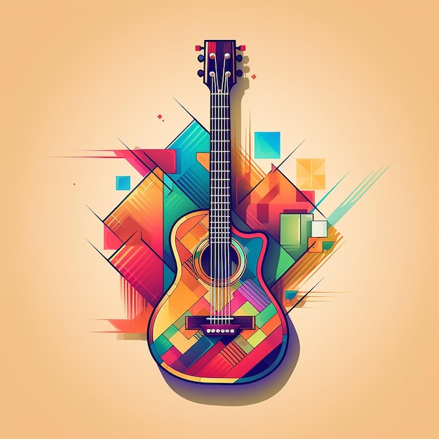 Photo a colorful guitar is shown with a colorful background.