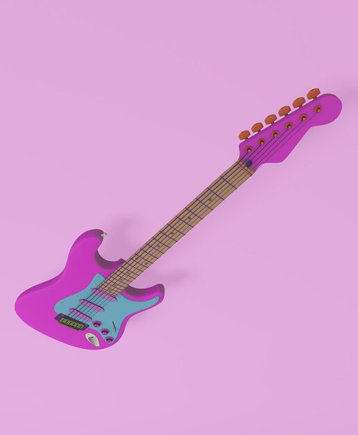 Colorful guitar viewed from above on abstract white background Abstract musical image ideal