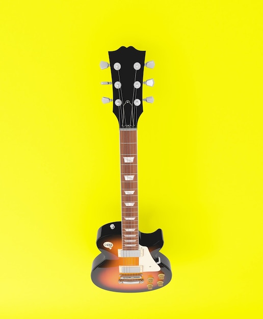 Colorful guitar viewed from above on abstract white background ideal for guitar addicts