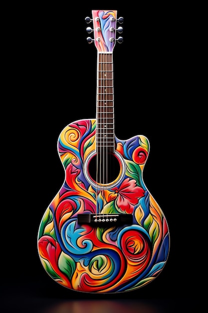 Photo a colorful guitar with a black background