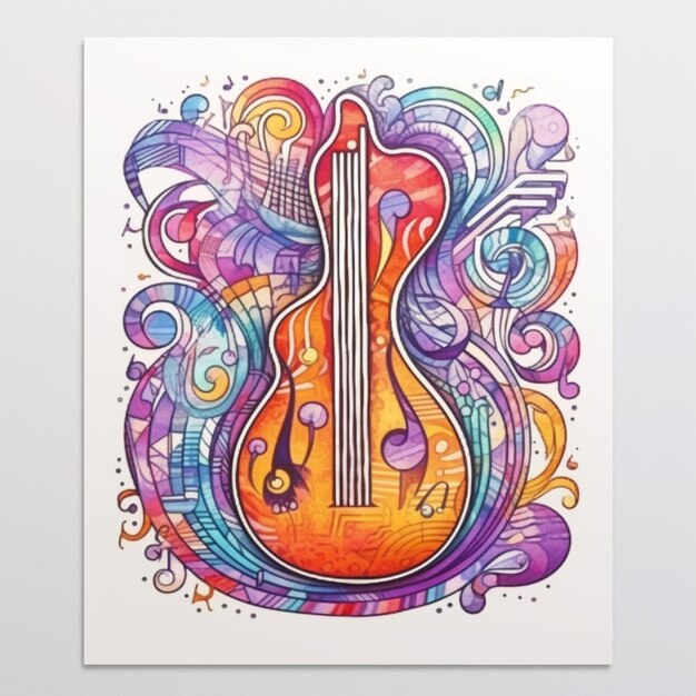 a colorful guitar with swirls and swirls on it canvas print generative ai