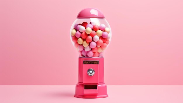 写真 ピンクの背景にカラフルなゴムボールマシン 3dイラスト