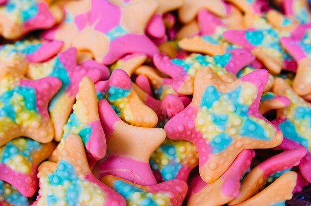 Colorful gummy sweets in the store background from sweets