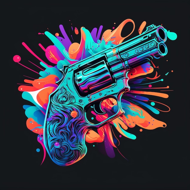 Photo a colorful gun with a black background and the word gun on it.