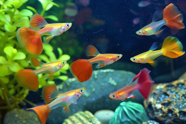 Colorful Guppy Fish in Community Aquarium