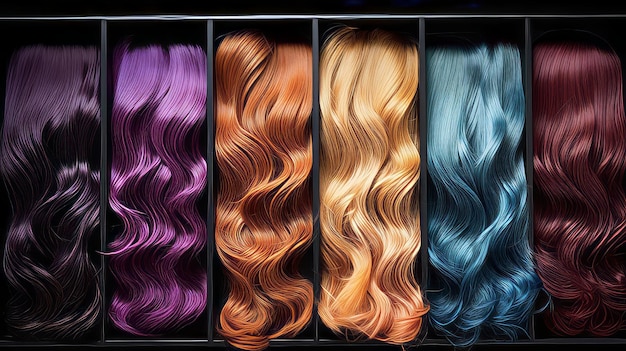 Colorful hair dye palette with shades