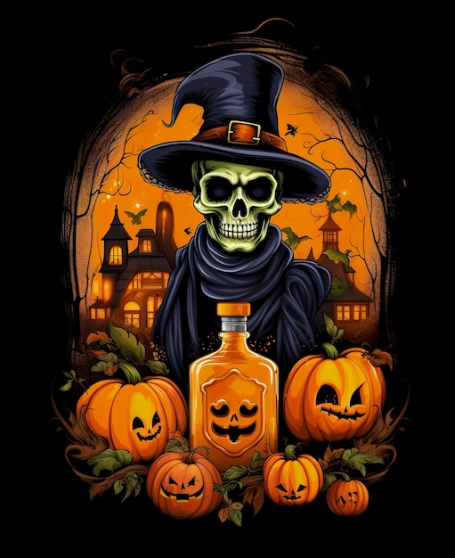 A colorful halloween skull vector tshirt design