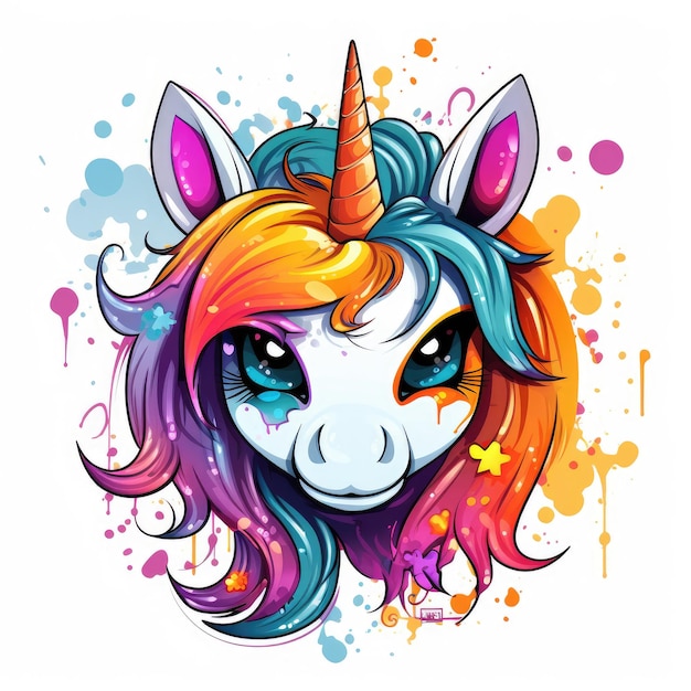 Colorful Halloween Vector Bold Outlined Cute Cartoon Unicorn on a White Background